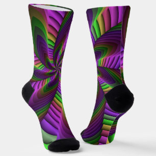 Groovy Energetic Colorful Neon Fraktal Pattern Socken