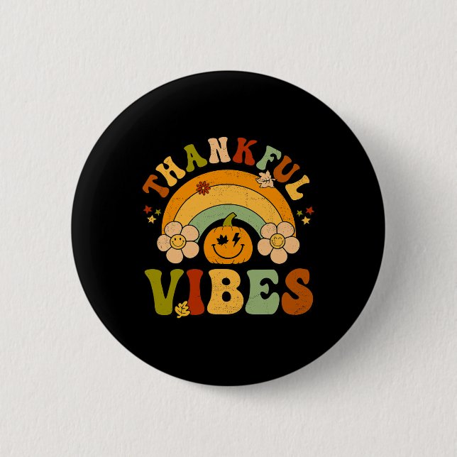 Groovy Erntedank Dankbarkeit Vibes Herbst Hallo Fa Button (Vorderseite)