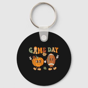 Groovy Erntedank Game Day Pumpkin Footbyll Hall Schlüsselanhänger