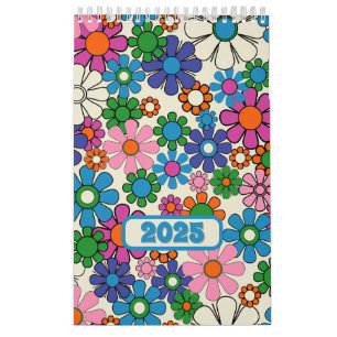 Groovy farbenfroher Retro Floral 2025 Kalender