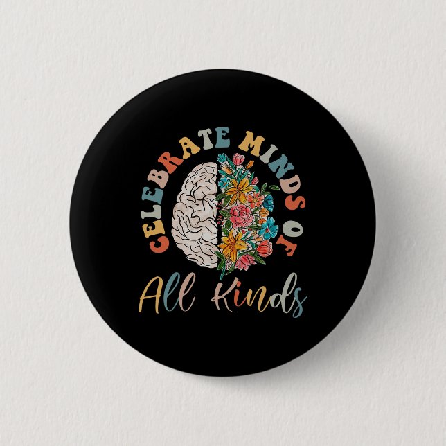 Groovy feiert Köpfe aller Art Neurodiversität Button (Vorderseite)