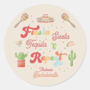 Groovy Fiesta Siesta Tequila Repeat Bachelorette Runder Aufkleber