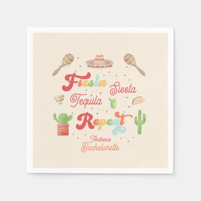 Groovy Fiesta Siesta Tequila Repeat Bachelorette Serviette (Vorderseite)