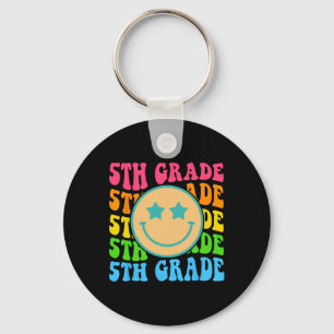 Groovy Fifth Grade Vibes Face Retro Lehrer zurück Schlüsselanhänger