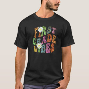 Groovy FIRST GRADE VIBES Lehrer Leopard Druck 1. T-Shirt