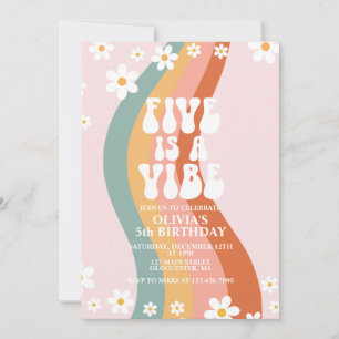 Groovy Five ist ein Vibe daisy Regenbogen 5. Gebur Einladung