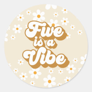 Groovy Five ist ein Vibe Retro Daisy 5. Geburtstag Runder Aufkleber
