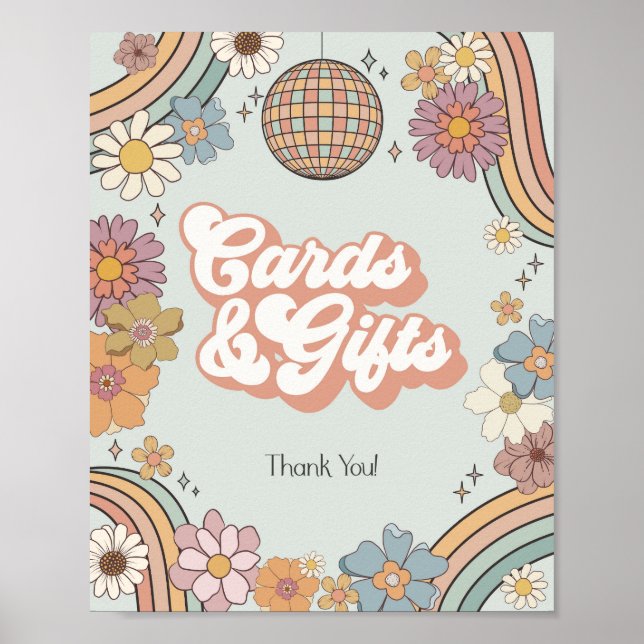 Groovy floral 70er Retrokarten und Geschenkzeichen Poster (Vorne)