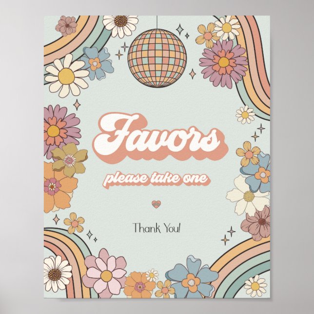 Groovy floral 70er Thema Retro bevorzugt Party-Zei Poster (Vorne)