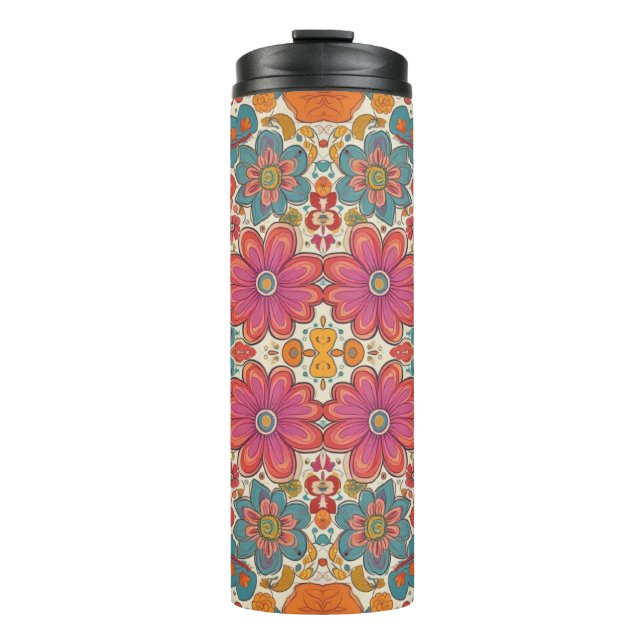 Groovy Floral Power Pattern Thermosbecher (Vorderseite)