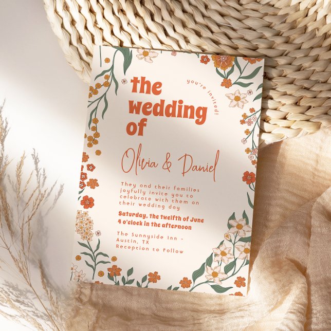 Groovy Floral Vintag Retro Wedding Einladung (Von Creator hochgeladen)