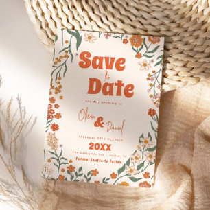 Groovy Floral Vintag Retro Wedding Save The Date