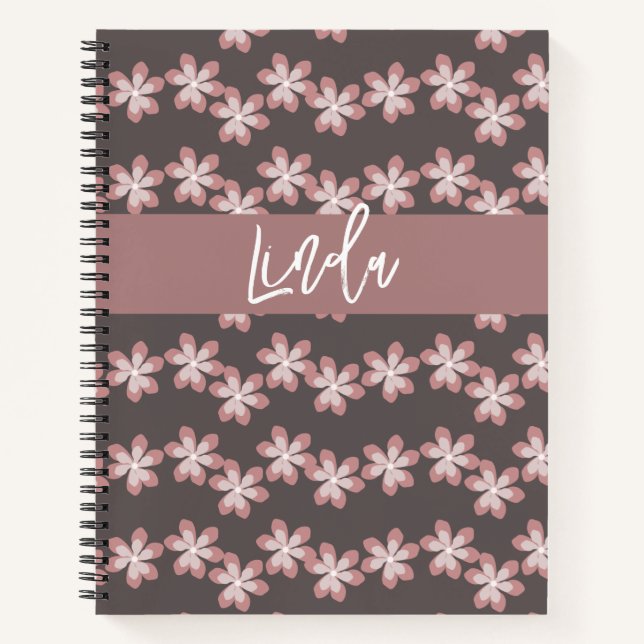 Groovy Florals Mute Pink Name Journal Notizbuch (Vorderseite)