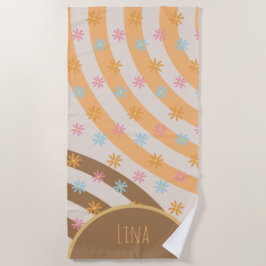 Groovy Florals Rainbows Name Badtuch Strandtuch