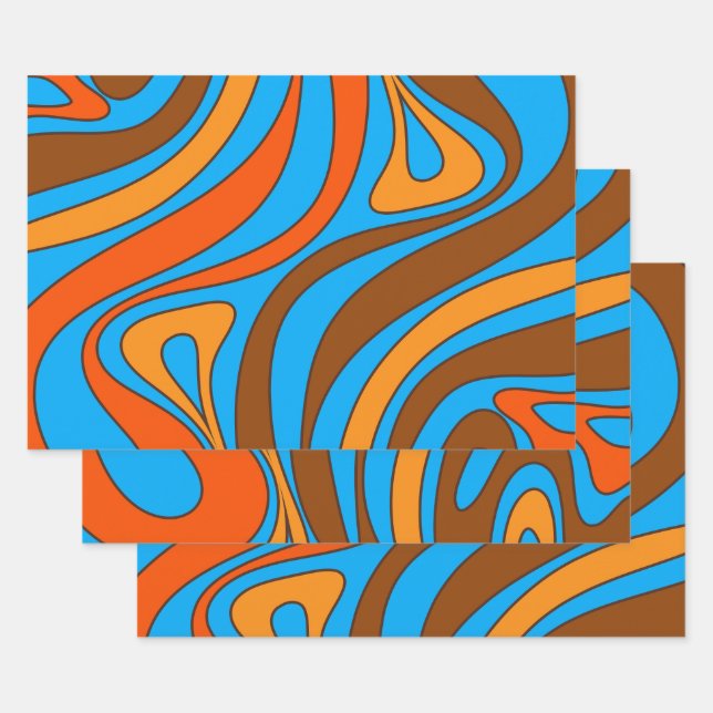 Groovy Flow Retro Abstrakt 60er 70er Muster Geschenkpapier Set (Set)