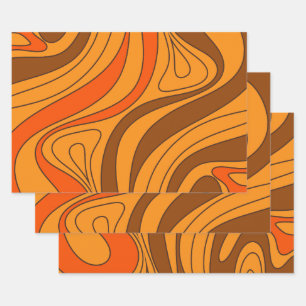 Groovy Flow Retro Abstrakt 60er 70er Muster Orange Geschenkpapier Set