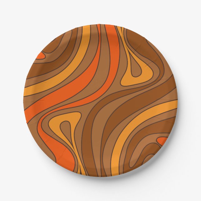 Groovy Flow Retro Abstrakt 60er 70er Pattern Brown Pappteller (Vorderseite)
