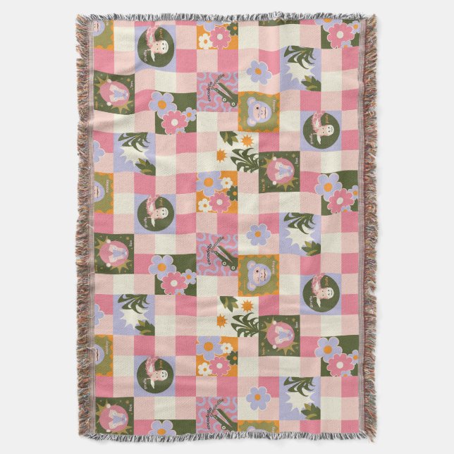 Groovy Flower Dschungel Druck Decke (Vorderseite Vertikal)