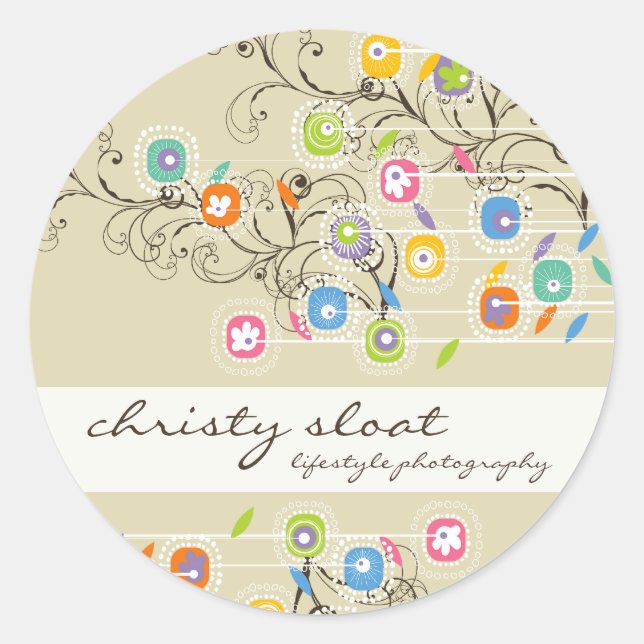 Groovy Flower Garden Whimsikfarbene Blume Runder Aufkleber (Vorderseite)