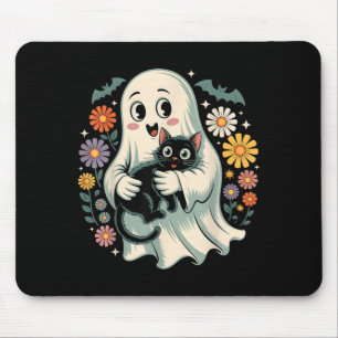 Groovy Flower Geist hält schwarze Katze Halloween Mousepad