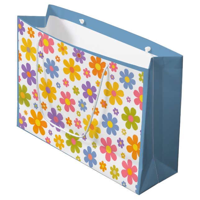 Groovy Flower Power (Blau) Große Geschenktüte (Vorderseite Schrägansicht)