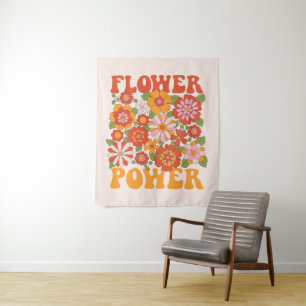 Groovy Flower Power Grafik Wandteppich