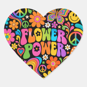 Groovy Flower Power Retro Herz-Aufkleber