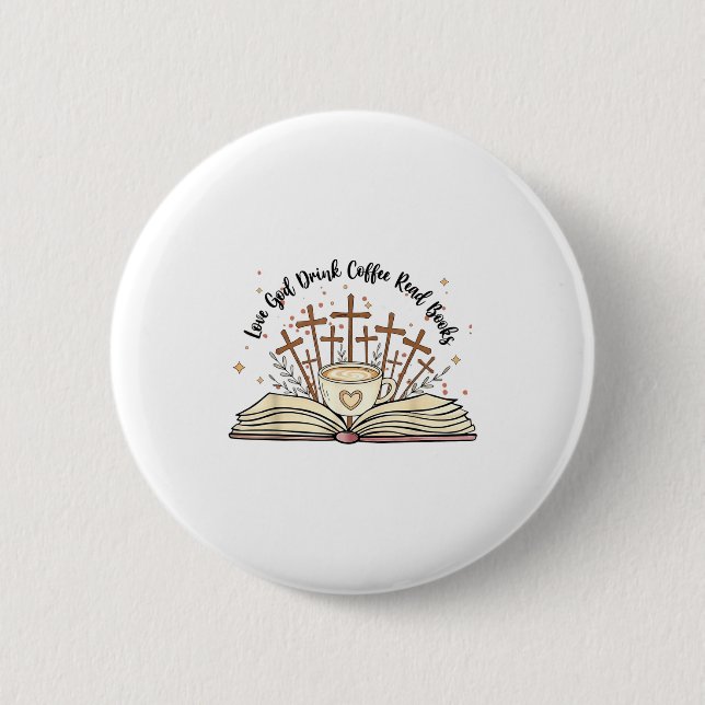 Groovy Flowers Love God Drink Coffee Read Books Ch Button (Vorderseite)