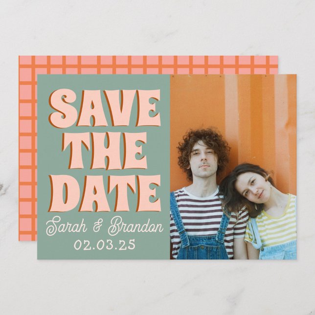 Groovy Foto Blue Pink Red Funky Save The Date (Von Creator hochgeladen)