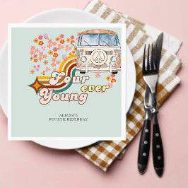 Groovy Fourever Young daisy rainbow 4. Geburtstag Serviette