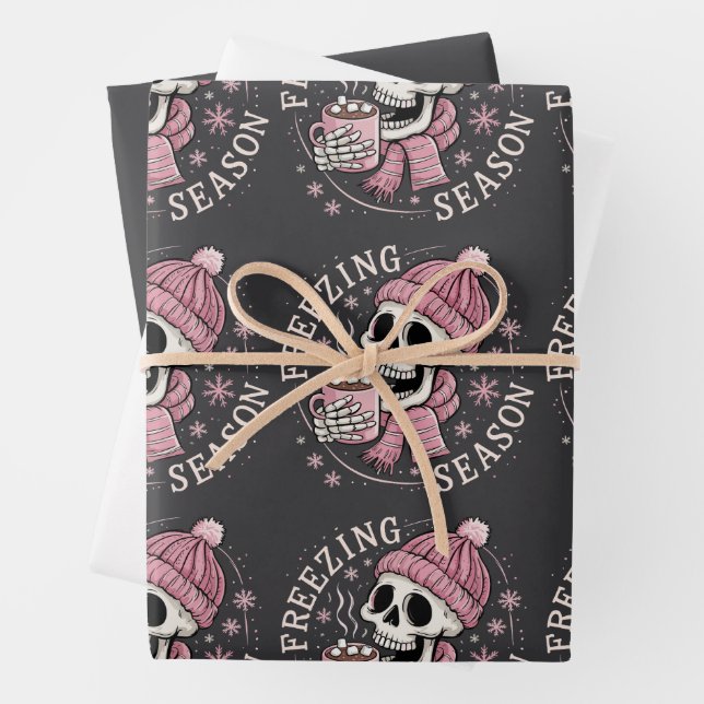 Groovy Freezin' Season Skeleton Wintersaison Weihn Geschenkpapier Set (Beispiel)