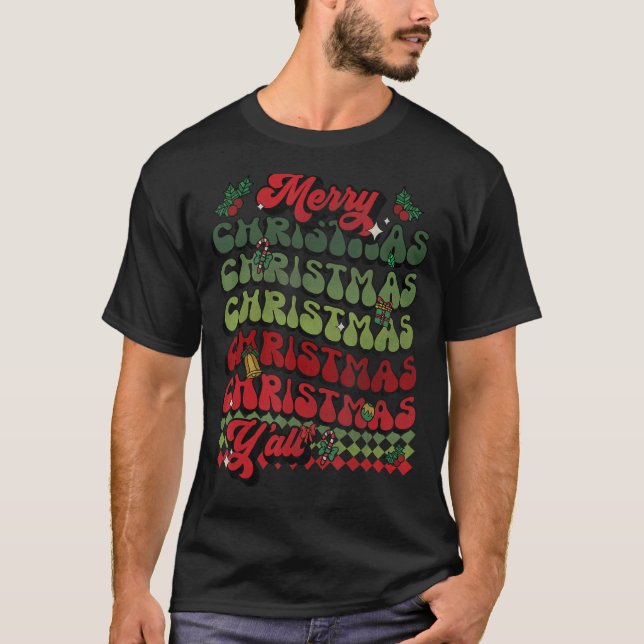 Groovy Frohe Weihnachten Retro Xmas Matching Pajam T-Shirt (Vorderseite)