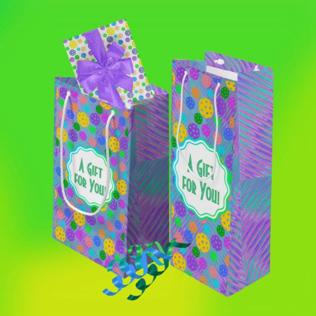 Groovy Fun Pickleball Pop Personalisiert Geschenktüte Für Weinflaschen (Available in 3 sizes. Personalize it!)