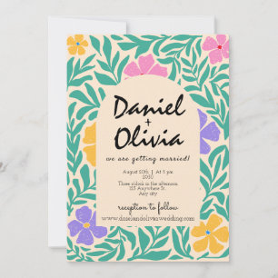 Groovy Funky Floral mit QR Wedding Einladung