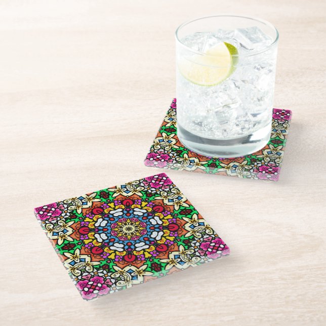 Groovy Funky Flower Power Coaster Glasuntersetzer (Schrägansicht)