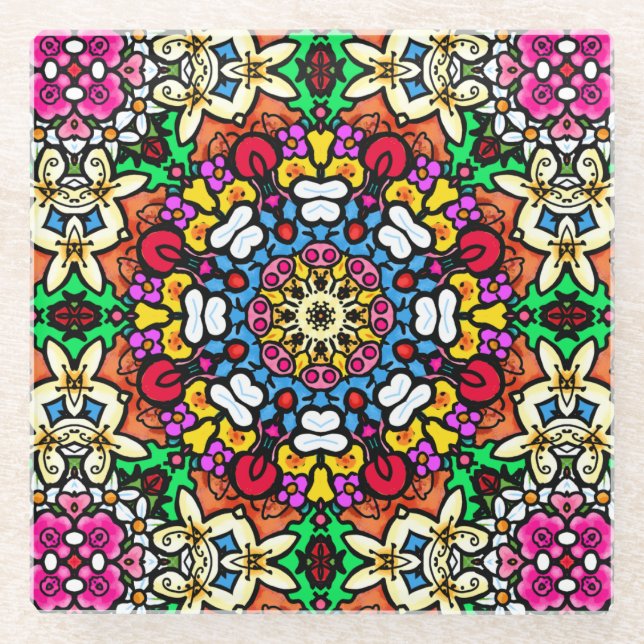 Groovy Funky Flower Power  Glasuntersetzer (Vorderseite)