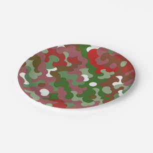 Groovy Funky Retro Boho Red und Green Christmas Pappteller