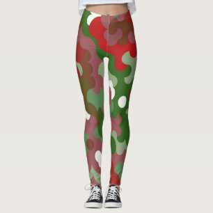 Groovy Funky Retro Boho Rot und Grün Weihnachten Leggings