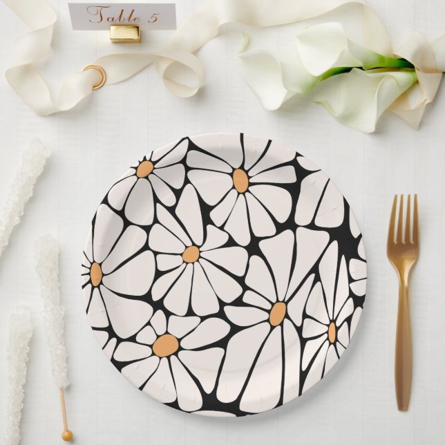 Groovy Gänseblümchen-Blume Boho Retro Pappteller (Hochzeit)