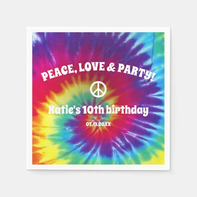 Groovy Gefärbte Krawatte Hippie Party Serviette (Vorderseite)