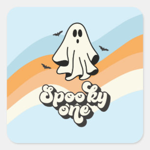groovy Geist retro Halloween Gruselig Eins Blau Quadratischer Aufkleber