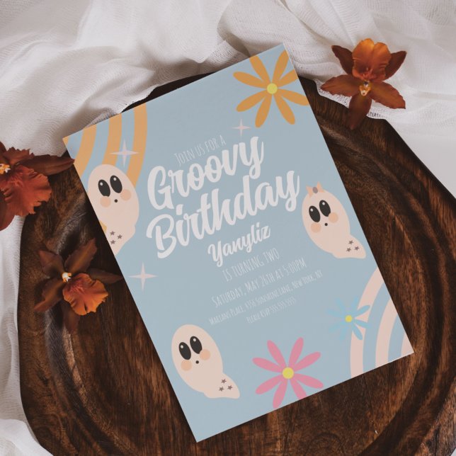 Groovy Ghost Floral Retro Halloween-Party Pastell Einladung (Von Creator hochgeladen)