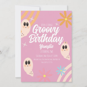 Groovy Ghost Floral Retro Halloween-Party Pink Einladung