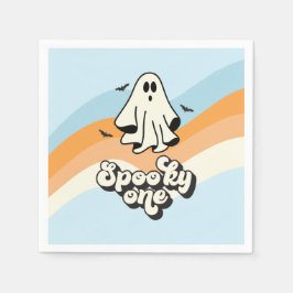 groovy Ghost Retro Halloween Spooky One Blue Serviette