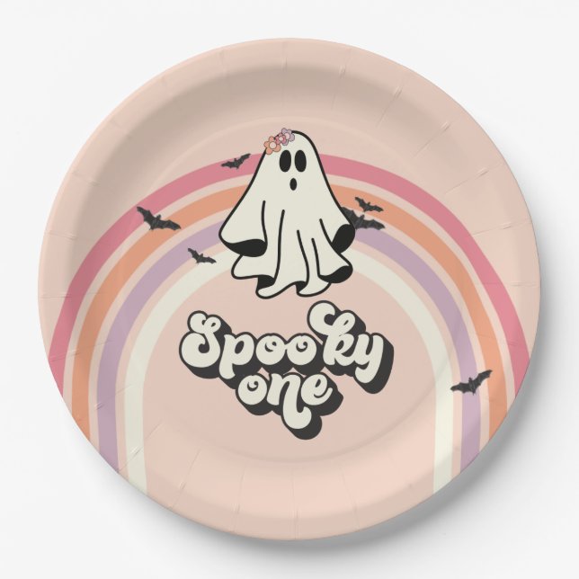 groovy Ghost retro Halloween Spooky One Geburtstag Pappteller (Vorderseite)