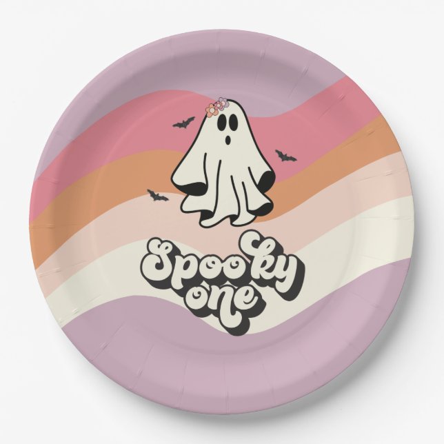 groovy Ghost retro Halloween Spooky One Geburtstag Pappteller (Vorderseite)