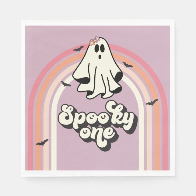 groovy Ghost retro Halloween Spooky One Geburtstag Serviette (Vorderseite)