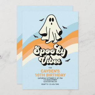 Groovy Ghost Retro Halloween Spooky Vibes Blue Einladung