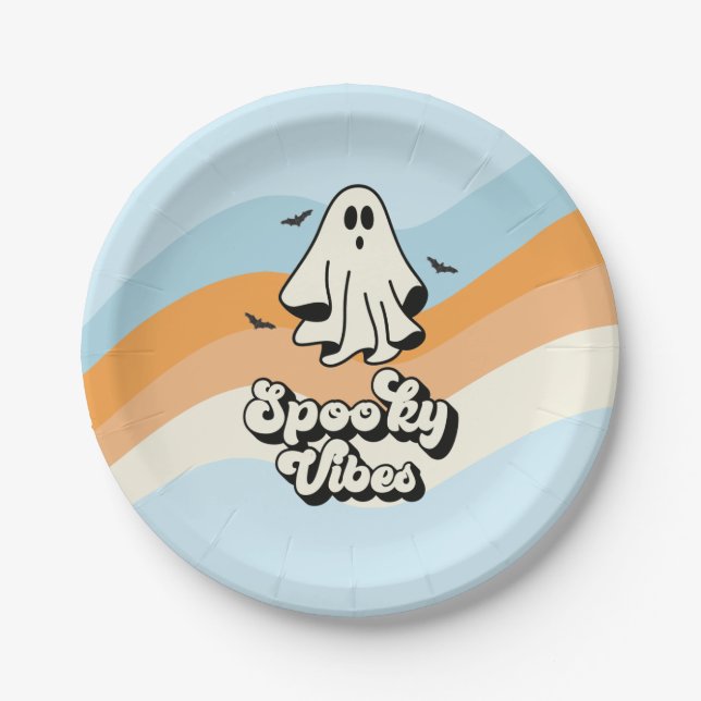 Groovy Ghost Retro Halloween Spooky Vibes Blue Pappteller (Vorderseite)