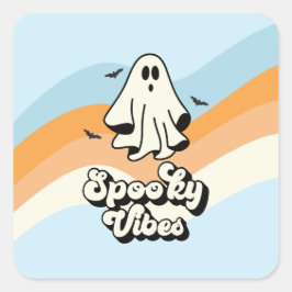 Groovy Ghost Retro Halloween Spooky Vibes Blue Quadratischer Aufkleber